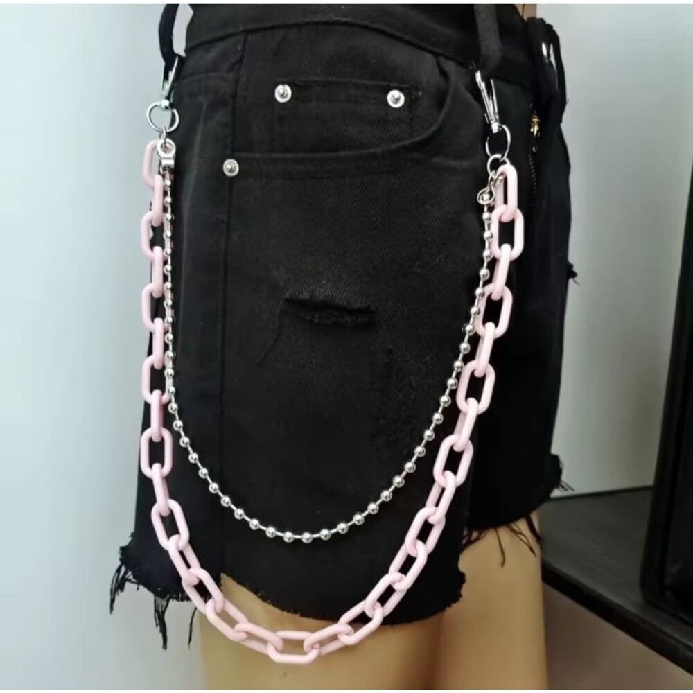 New Without Tags Punk Industrial Y2K Belt Chain Pale Pink 21in
